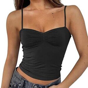 Y2K Sweetheart Neck Backless Crop Tank Top – Spaghetti Strap Bustier Cami